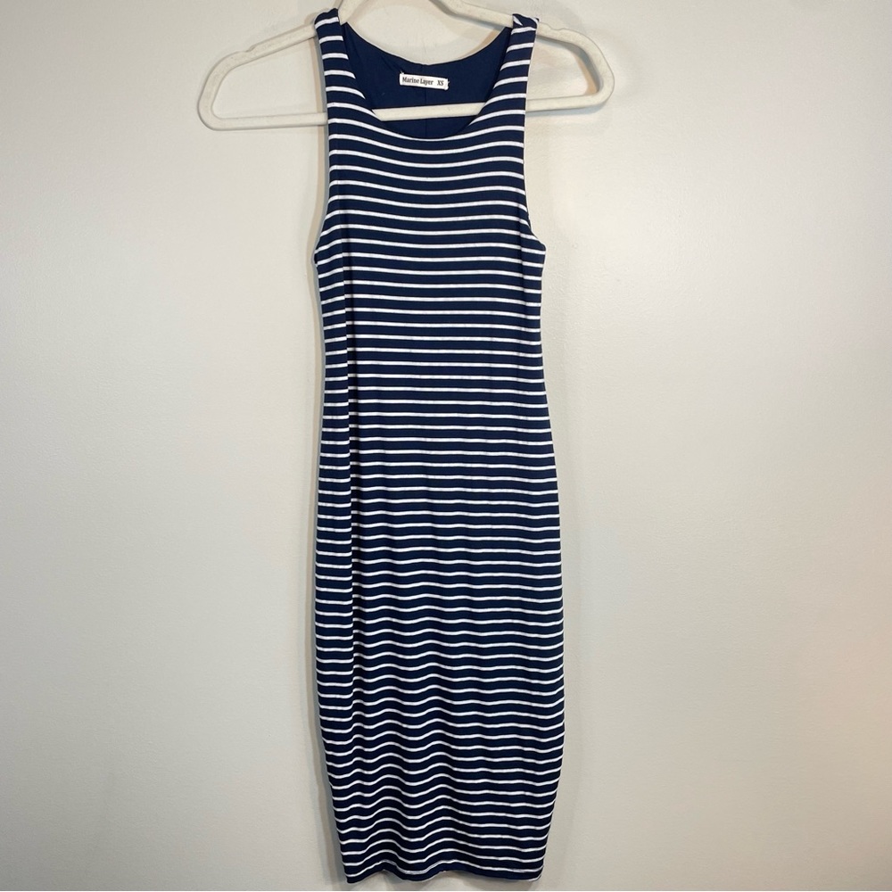 Marine Layer Navy and White Striped Bodycon Midi Dress